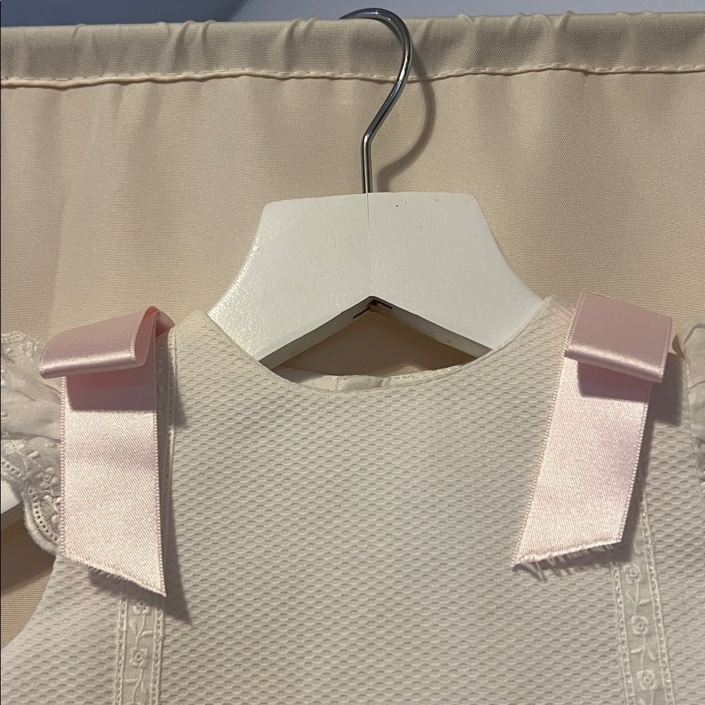 Luli & Me Timeless A Line white pique dress w/pink embroidery and bows size 6M - Picture 6 of 11
